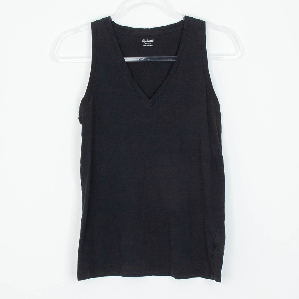 Madewell Womens Black Whisper Pocket Tank Top Side Slit Boho Size XS Minimalist